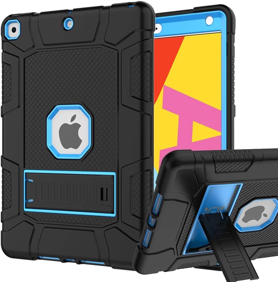 Rantice iPad 9th Generation Case, iPad 8th Generation Case, iPad 7th Generation Case, Hybrid Shockproof Rugged Drop Protection Cover with Kickstand for iPad 10.2'' 2021/2020/2019 Released (Black+Blue)