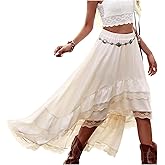 Yimoon Womens Western Boho Maxi Skirt Asymmetrical Lace Ruffle Long Skirt Flowy Country Cowgirl Skirts