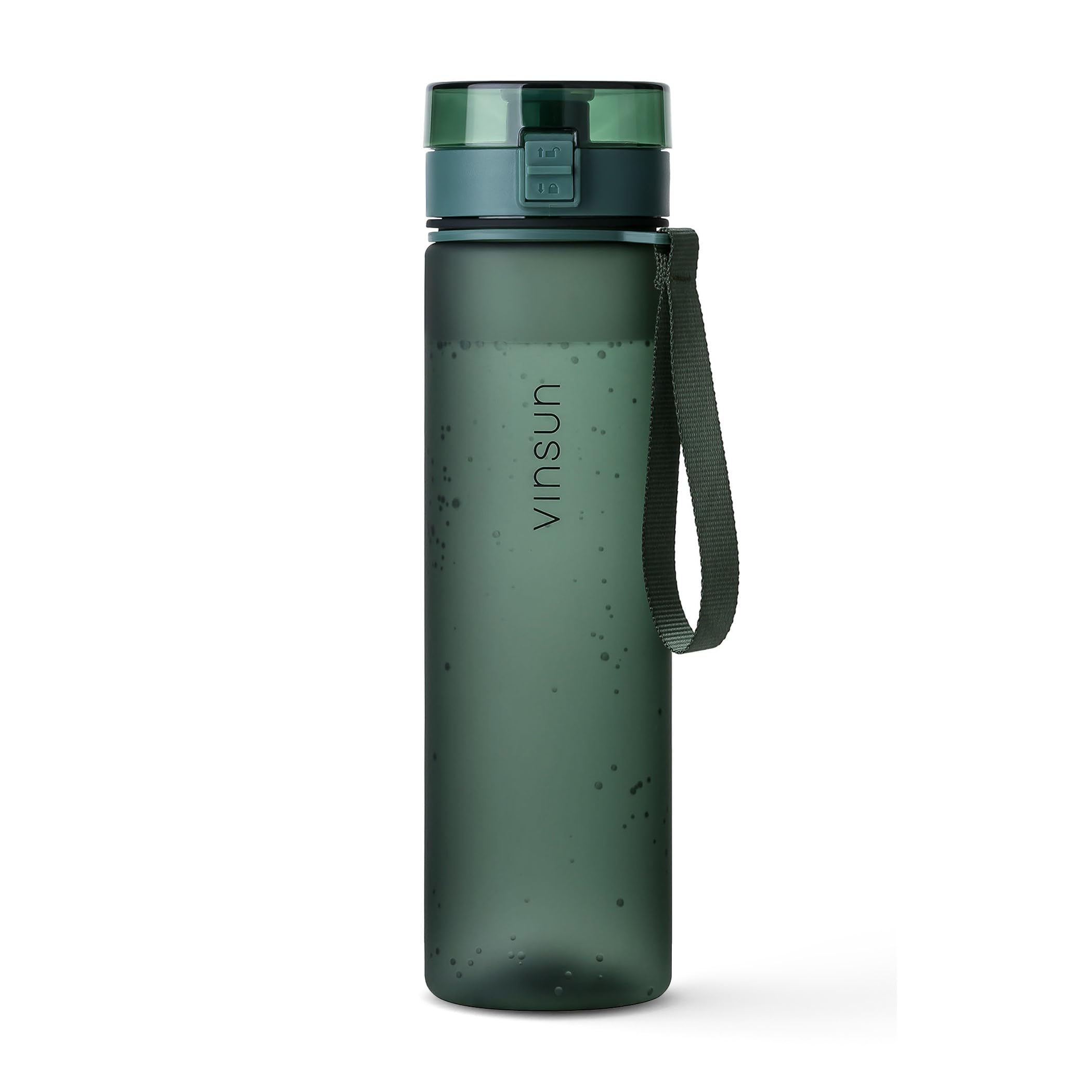 VINSUN Water Bottle 1L Dark green - BPA free, Leak-proof, Carbonic acid suitable, Tritan, One-Hand Operation - Drinking Bottle for Sports, Gym, Travel, University, Cycling