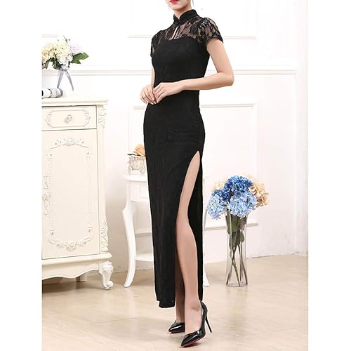 Women's Floral Lace Cheongsam Maxi Dress Sexy Long Split Chinese Qipao Slim  Evening Party Dress (Keyhole-Black, XL) in Dubai - UAE | Whizz Women