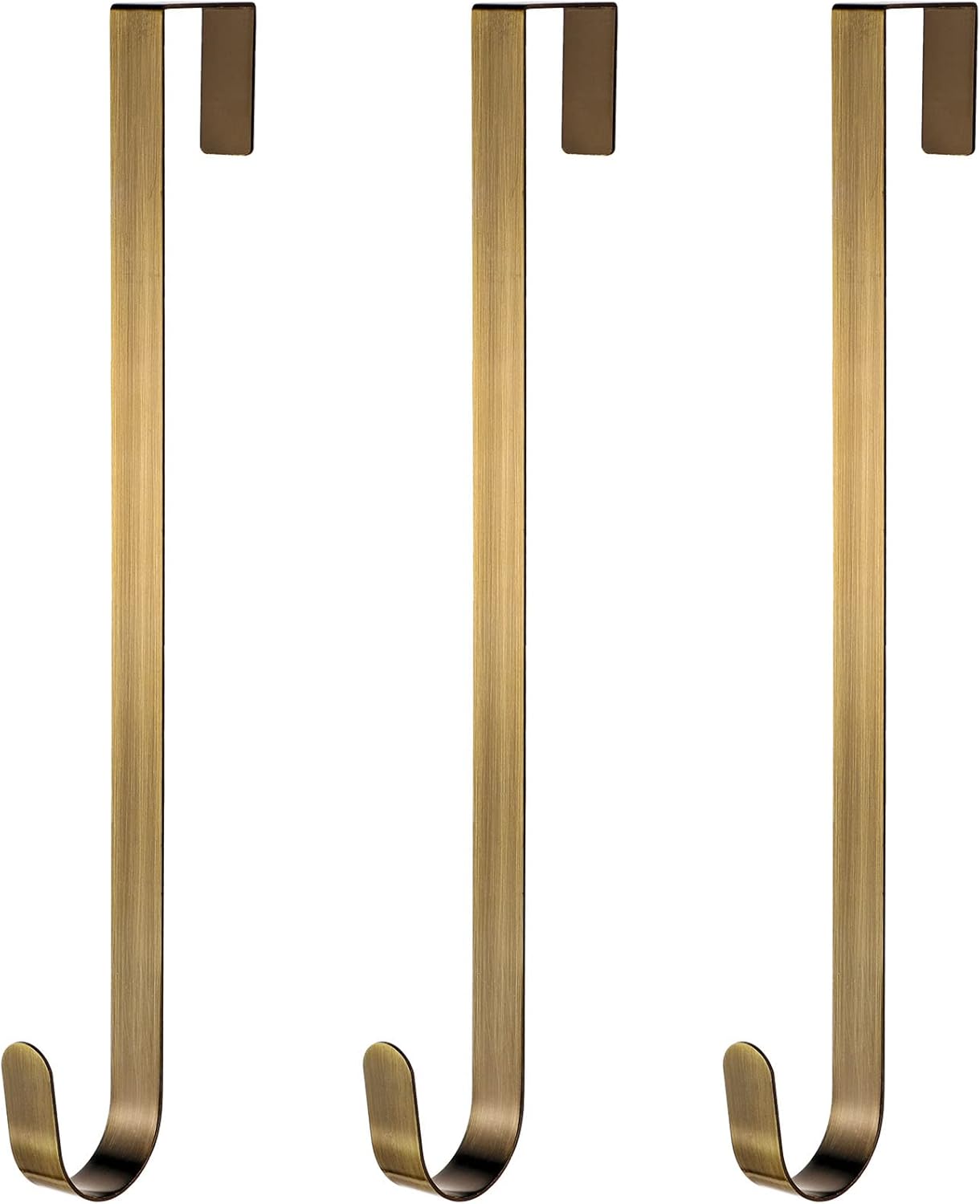 Wreath Hangers - Zhehao 3 Pieces Christmas Decor Metal Wreath Hangers Over The Door Light Handy Wreath Hanger Hanging Hook (Antique Bronze Color, 12 Inch)