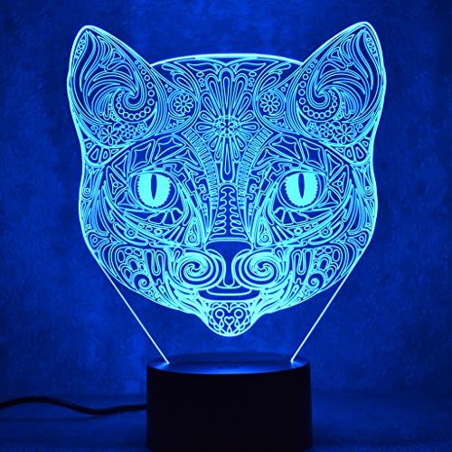 3D LED Night Lamp, Night Lighting, Optical Illusion Visual Lamp, 7 Colors Change, Touch Button, Decor Lamp, Bedside Lamp, Creative Lamp, Kids Gifts (Cat)