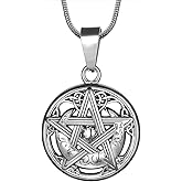 Pentagram Pentacle Wiccan Necklace -Star Satanic Pendant 316L Stainless Steel Traditional Seal of Solomon Tetragrammaton Eliphas Levi's Pentagra Wicca Punk Retro Jewelry