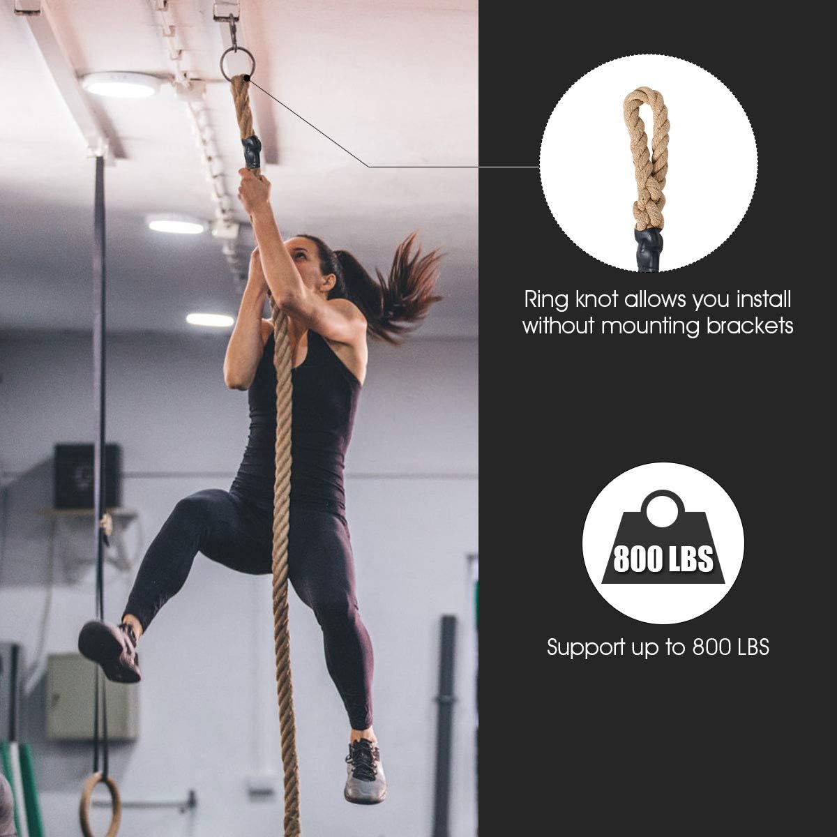 Goplus Gym Climbing Rope for Indoor & Outdoor Crossfit Exercise, Home Training and Fitness Workouts, 1.5 Inch in Diameter, No Mounting Bracket Needed, Length Available 10, 12, 15, 18, 20, 25, 30ft : Sports & Outdoors