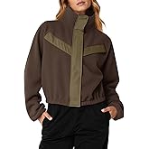 Fisoew Womens Fuzzy Fleece Cropped Jackets 2025 Fall Long Sleeve Zip Up Stand Collar Sherpa Jacket Winter Coats with Pockets