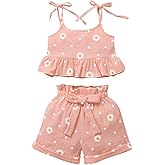 Jeinxcn Toddler Baby Girl Summer Clothes Daisy Floral Print Halter Ruffle Tank Tops Shorts Outfits set