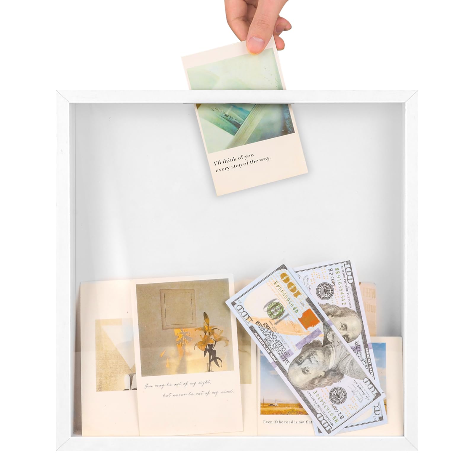 Photo 1 of 12x12 Traveler Adventure Shadow Box Frame Memory Box for Keepsakes Top Loading Shadow Keepsake Box with Slot for Concert Travel Ticket Stub Memory Wine Bottle Caps Shells Stamps, Creative Travel Gift