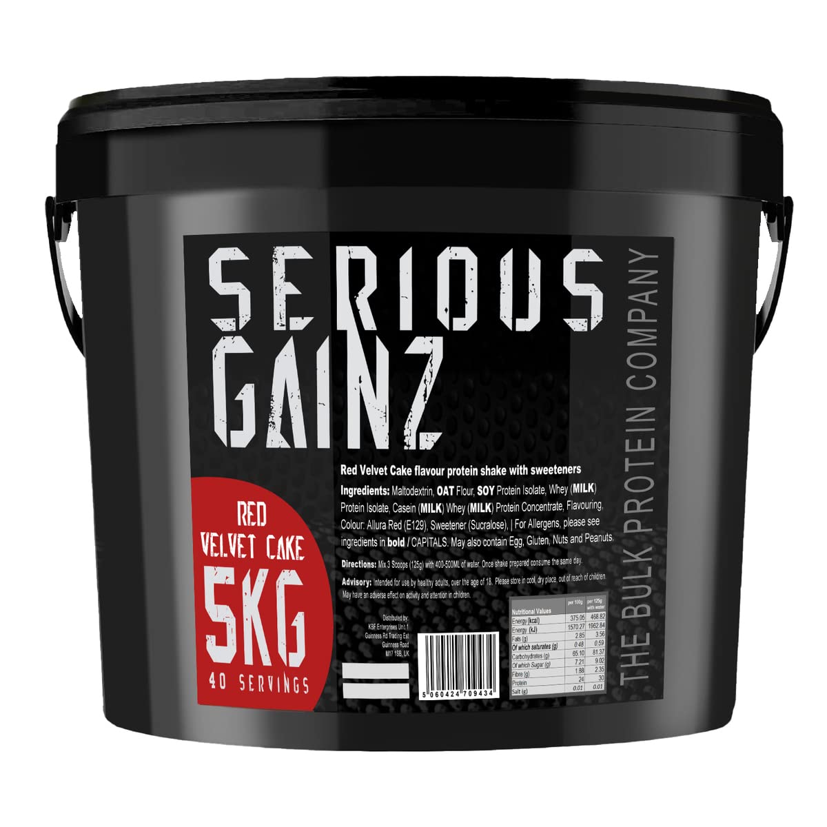 The Bulk Protein Company, SERIOUS Gainz - Whey Protein Powder - Weight Gain, Mass Gainer - 30g Protein Powders (Red Velvet Cake, 5kg)