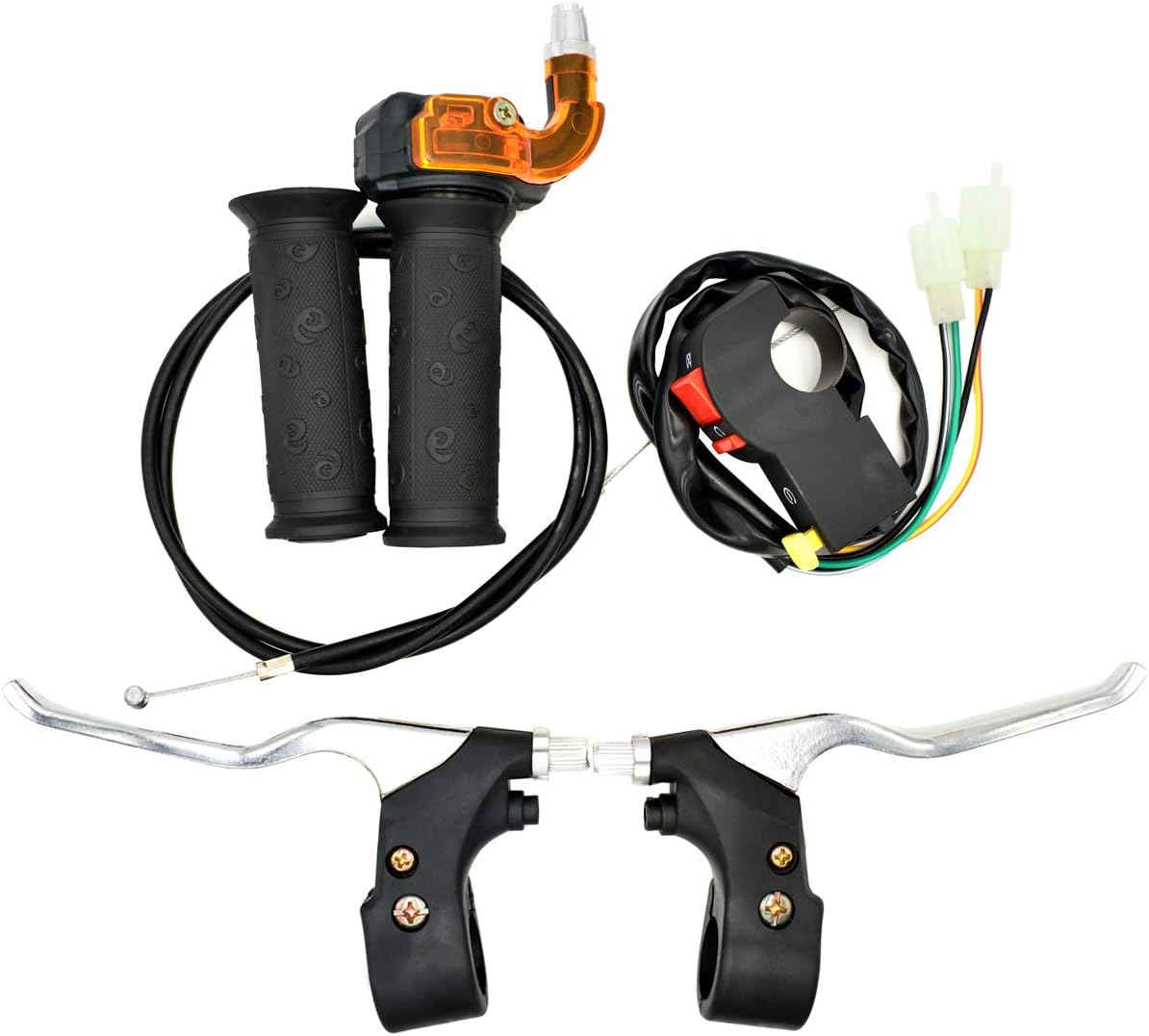 Royitay 7/8" 22mm Twist Throttle Accelerator Grip and cable with Left Right Clutch Brake Handle Levers and Kill Switch for 47cc 49cc 4 Wheeler Quad Trail Bike Mini Dirtbike ATV Quad Pocket