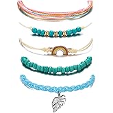 Softones VSCO String Wave Bracelets for Women Handmade Colorful Waterproof Adjustable Braided Beach Bracelet Set for Women