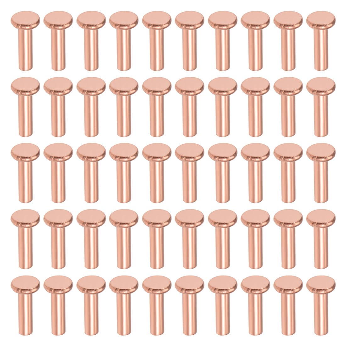 sourcing map 50Pcs Copper Solid Rivets, 1/8" x 25/64" Flat Head Rivet Metal Fasteners for Electrical Applications, Leather Working Supplies
