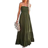 R.Vivimos Womens Summer Cotton Strapless Elastic Smocked Boho Beach Casual Flowy Maxi Tube Dresses