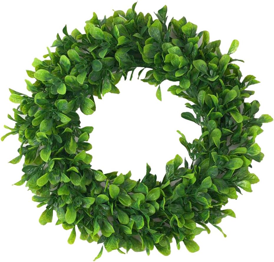 Artificial Round Green Leaves Wreath for Outdoor Window Wall Home