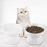 MEETOZ Ceramic Elevated Cat Bowls - 2 Wide Raised Bowls, Whisker Friendly view 7
