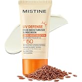 Mistine UV Defense Face Moisturizer Sunscreen SPF 50, 24HRS Hydrating Sunscreen, No White Cast, Broad Spectrum Lightweight Korean Sunscreen for All Skin, Reef Safe, Travel Size-1.35 fl oz/40mL
