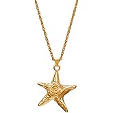 IQIC Starfish Necklace for Women Gold Star Swirl Pendant Necklace Summer Beach Ocean Shell Necklace Starfish Seashell Charm Necklace Trendy Vacation Star Jewelry