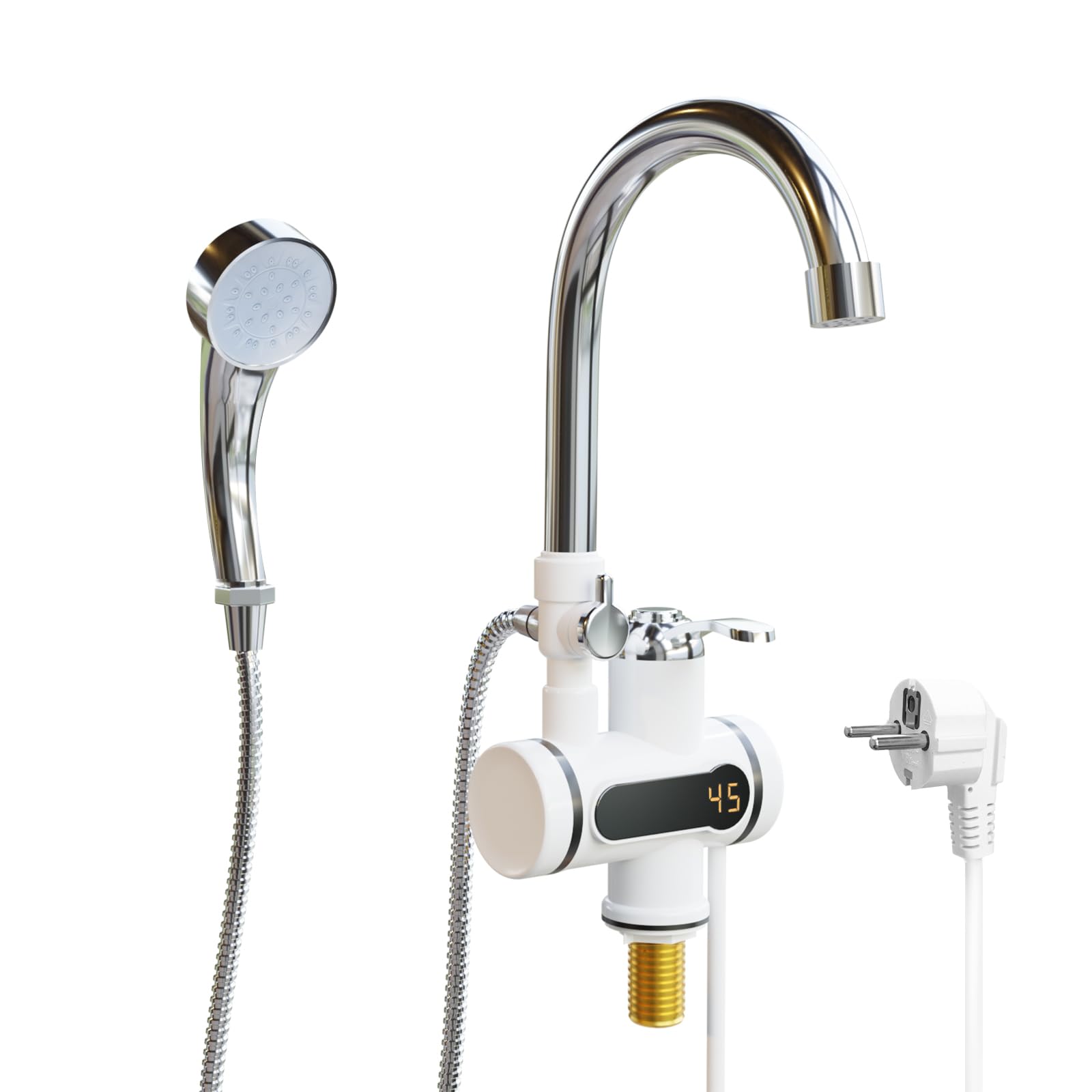 LANMOU 360° Rotate Electric Faucet Kitchen Tap Hot/Cold Water Sink Heating Instant Device 3000W with LED Digital Display and Hose Shower Head, Single Handle High Arc Bathroom Taps
