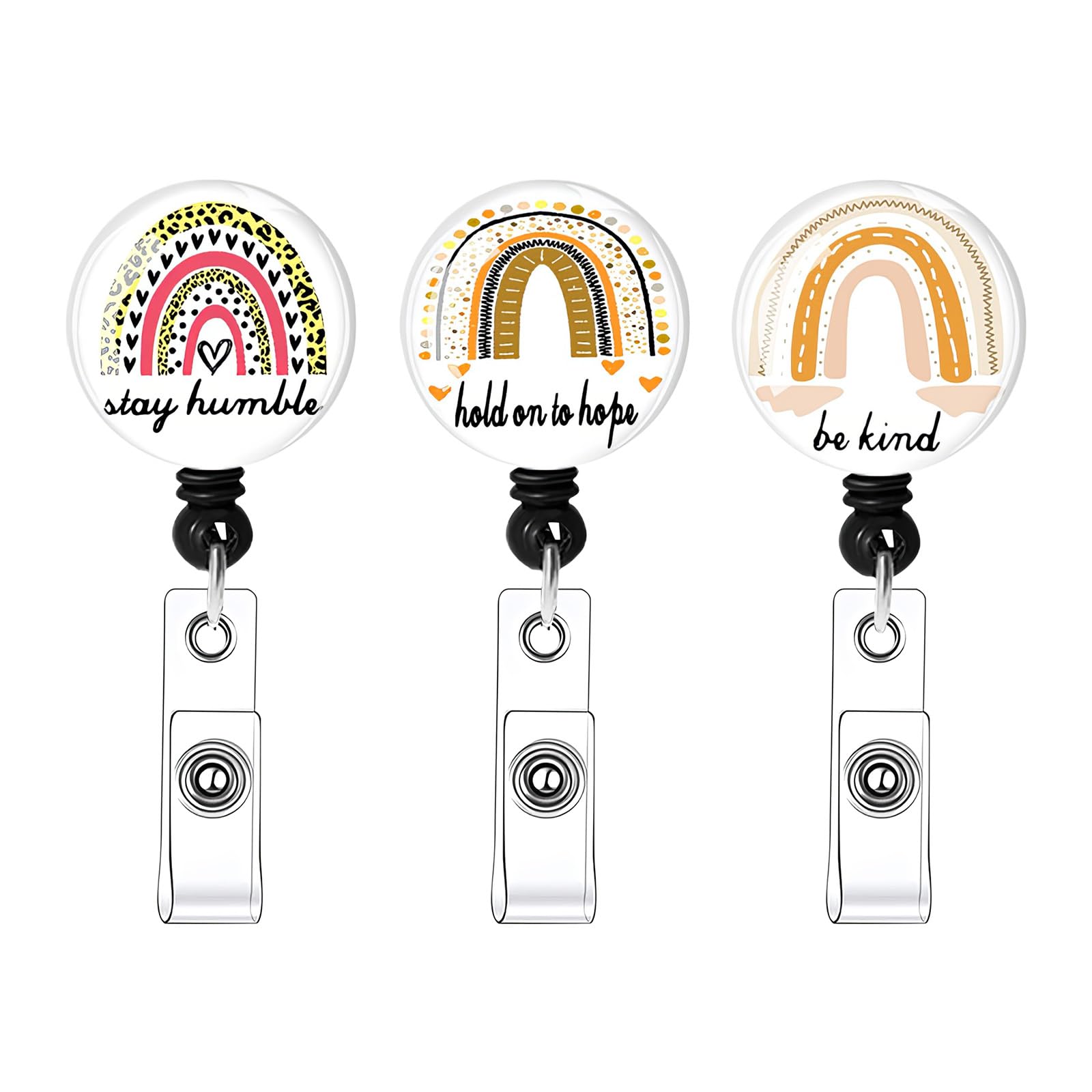 Maxtachi 3 Pcs Rainbow Retractable Badge Reel Clips, Extendable Key Chain Lanyard for ID Card Holder, Heavy Duty Key Lanyard with Retractable Reel