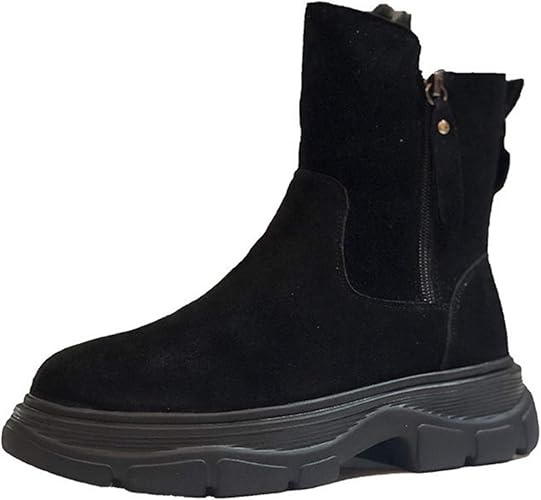 Amazon Kg8d レディース スノーブーツ ムートンブーツ 5cmヒール サイドジップショート ブーツ 本革 冬靴 裏起毛 暖かい ふわふわ 厚底 ワークエンジニアブーツ 冬靴 防寒靴 防水 滑らない おしゃれ 綿靴 雪靴 大きいサイズ ブーツ ブーティ