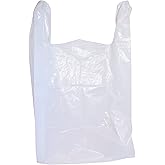 JA Kitchens 100 Large Plastic Grocery T-Shirt Bags - Plain White 12" x 6" x 21"