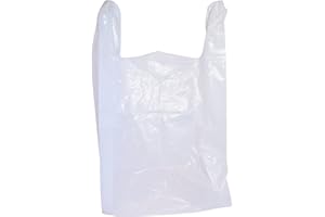 JA Kitchens 100 Large Plastic Grocery T-Shirt Bags - Plain White 12" x 6" x 21"