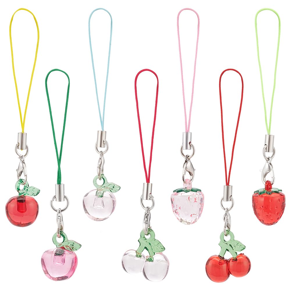 BENECREAT 7PCS Fruit Pendant Phone Charm, Bag Pendant Ornament Lanyards Phone Charm Strap for Phone Cases, Bags, Keys or any other, 88mm long