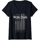 Womens WE The People, US Flag, Vintage Grunge 4th of July 1776 V-Neck T-Shirt