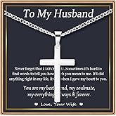 EPIRORA Cross Necklaces Gifts for Men, Silver Cuban Link Chain Necklace Gifts for Dad Son Grandson Uncle Nephew Boyfriend