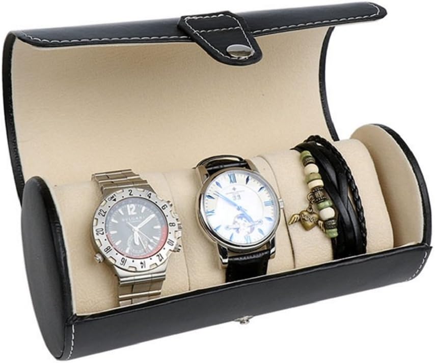 Cylinder Watch Jerwelry Box Case Cabinet Black