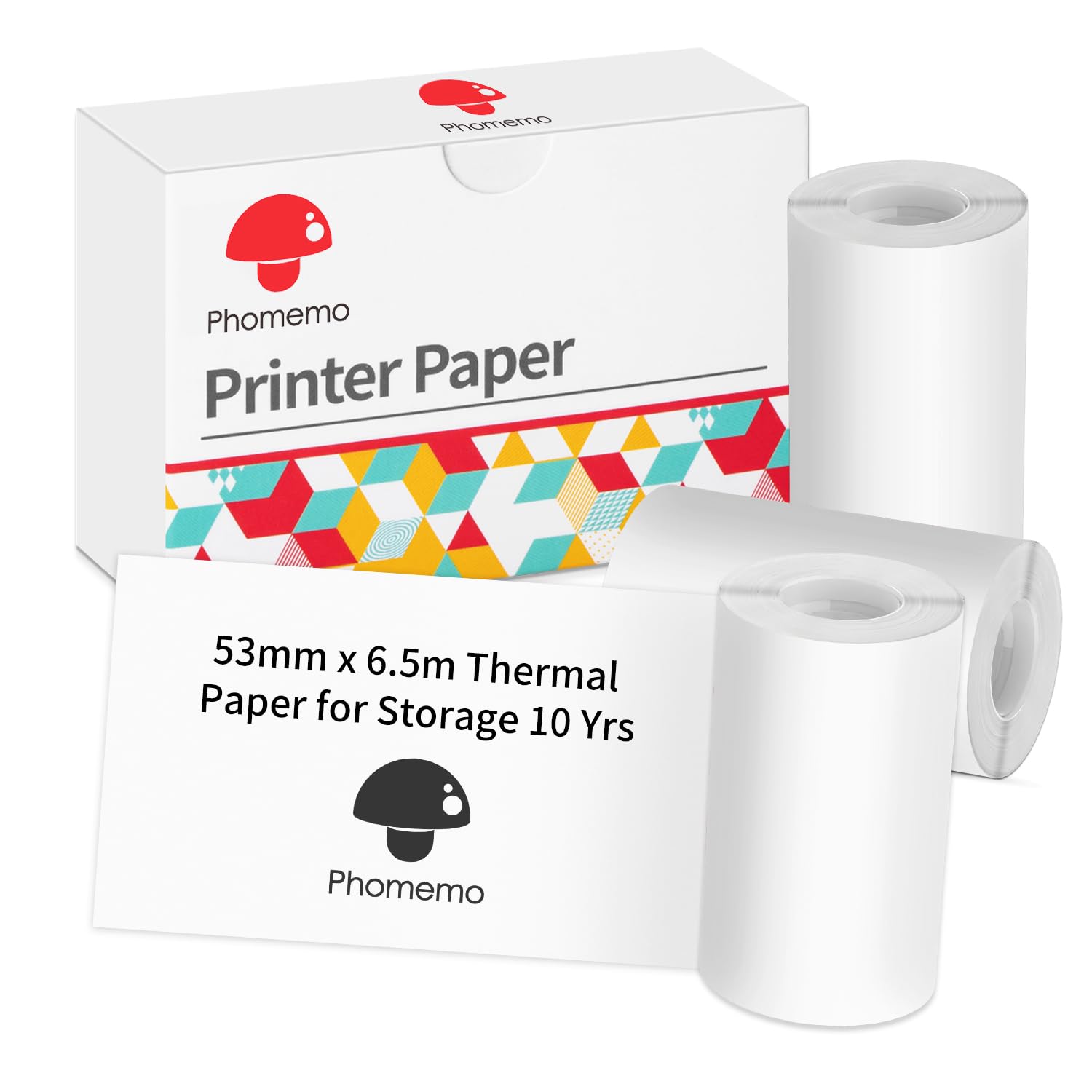 Phomemo White Printable Thermal Paper 3 Rolls, 53mm Printer Paper Compatible with Phomemo M832/M834/M03/M04S/M04AS Thermal Label Printer, 6.5M/Roll