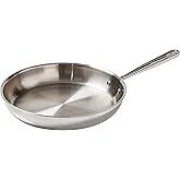 T-Fal Pro Tri-Ply Fry Pan, Stainless Steel Pan 12 inch, Induction Cookware, Oven Safe 500F, Fast & Even Heat, Professional Quality & Durability, Skillet, Cookware, Silver