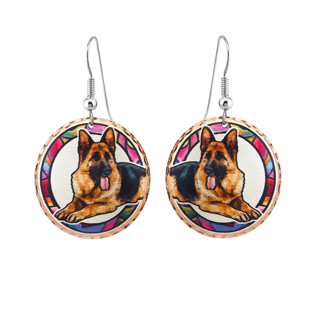 Artisan Copper German Shepherd Earrings for Women Feature Oval Shaped Dog Earrings Convex Design Dog Jewellery, Mother's Day Gifts