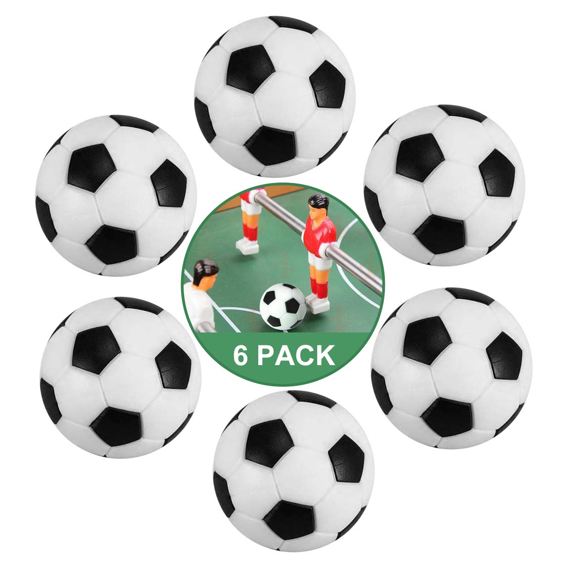 ZAWTR Mini Table Soccer Balls, 32mm, 6 Pcs Replacement Balls, Ideal for Kids & Adults Football Table Game Supplies (Black and White)