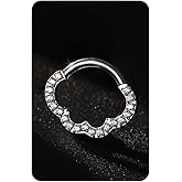BodyBonita 16G Cloud Hinged Septum Rings - G23 Titanium Nose Rings Hoops Clicker Septum Jewelry CZ Nose Piercings Helix Tragus Rook Daith Earrings for Women Men Silver/14K Gold Plated 8mm