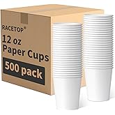 RACETOP 500 pack Disposable Coffee Cups 12 oz, Paper Cups 12 oz, Hot Cups, Ideal for Hot Drinks, Coffee(white)