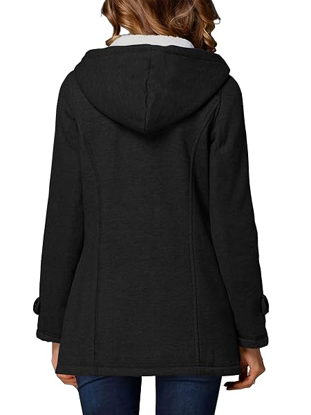STOLKISS WOMEN’S WINTER JACKETS COTTON COAT WITH HOOD FASHION FLEECE WARM THICKEN LONG INSULATED SHELLS HORN BUTTON JACKET