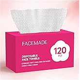 FACEMADE 120 Count Disposable Face Towels, 100% USDA Biobased Face Towelettes Disposable, Clean Facial Towels for Makeup and Clean Skin, Super Soft and Thick Dry Wipes Club