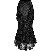 Verdusa Women's Goth Gothic Lace Fishtail Skirts Ruffle Vampire Bodycon Long Skirt