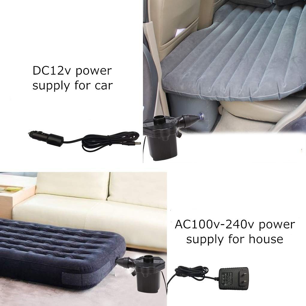 Concise house Electric Air Pump Two-way Air Pump with 3 Nozzles, 100-240V AC/12V DC 2 in 1 Portable Air Mattress Pump Universal Inflator Electric Pump for Inflatables Airbed Mattress Pump