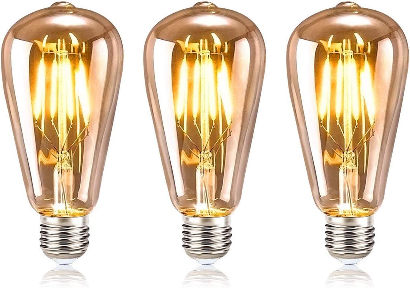 tronisky Edison Light Bulbs, 4W E27 Edison Vintage LED Filament Light Bulbs, Retro Amber Glass Screw Lamp, 2700K Warm Light Decorative Light Bulbs, Non-dimmable - 3 Packs