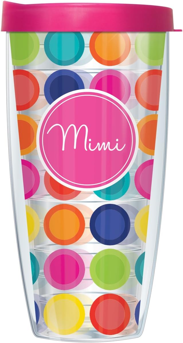 Signature Tumblers Mimi and Happy Circles Wrap on Clear 22 Ounce Double-Walled Travel Tumbler Mug with Hot Pink Easy Sip Lid