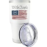 Palm City Products Premium 30 oz We The People White Tumbler with Slider Lid - Insulated Stainless Steel Travel Mug - Designed with 1776 Betsy Ross Flag - Gift for American History Enthusiasts