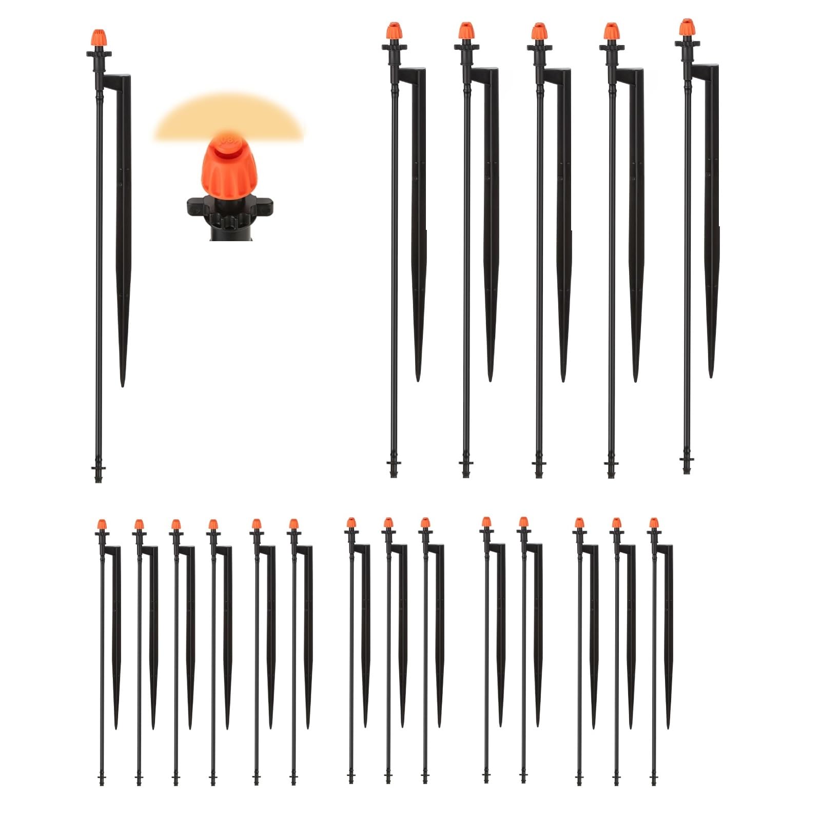 Photo 1 of Yulaiyoen 180 Degree Micro Drip Spray Emitters: 20 Set Drip Irrigation Sprinkler Heads on 12 Inch Stakes with 1/4" Tubing, Half Circle Pattern Drip Emitters for Garden Irrigation System