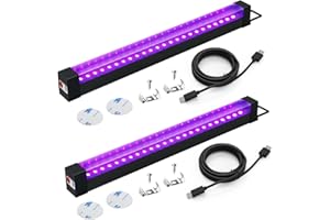 Elwoks Rechargeable Black Light Bar 10W 1FT, Battery Powered LED Blacklight for Glow Party Body Paint Halloween UV Strip Lights for Cabinet and Display Magnetic 2 Pack