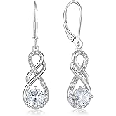 YIFSIY Gemstone Infinity Earrings for Women, S925 Sterling Silver Round cut Zircon Earring Birthstone Jewelry Gift for Her