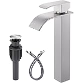 Vessel Sink Faucet Brushed Nickel: ARCORA Single Hole Tall Bathroom Faucet, Single Handle Tall Waterfall Bathroom Faucet with Pop Up Drain and cUPC Supply Lines