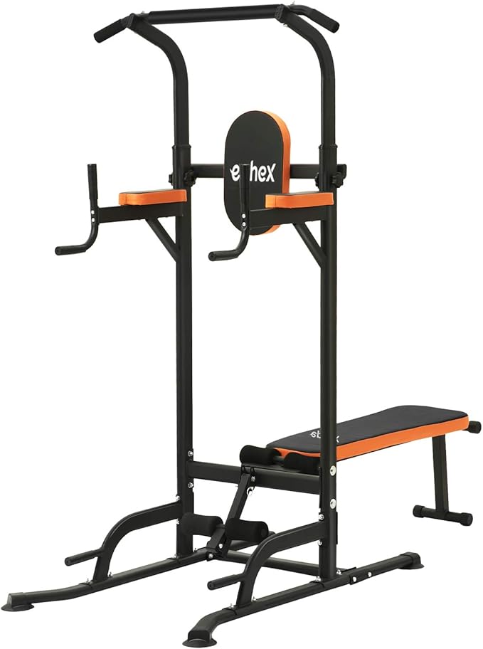 ephex Power Tower, Workout Dip Station with Sit up Bench, Home Gym Pull
