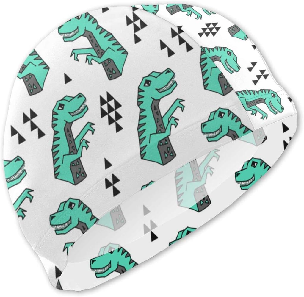 Lxmn Swim Caps for Children,Dinosaur Dino Kids Nursery Baby Geometric Triangles Baby Dino T Rex Bathing Caps Swim Hat Kid Sun Hat