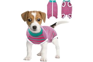 BRKURLEG Dog Recovery Suit After Surgery,Surgical Shirts Spay Suit for Female Male Dog, Striped Puppy Doggy Onesie Snugly Vest for Abdominal Wounds Anti-Licking, Zipper Closure Cat Neutering Suit