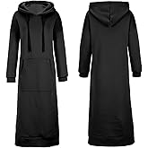 amropi Women's Casual Pullover Sweatshirt Long Sleeve Slit Hoodie Maxi Dress with Kangaroo Pocket